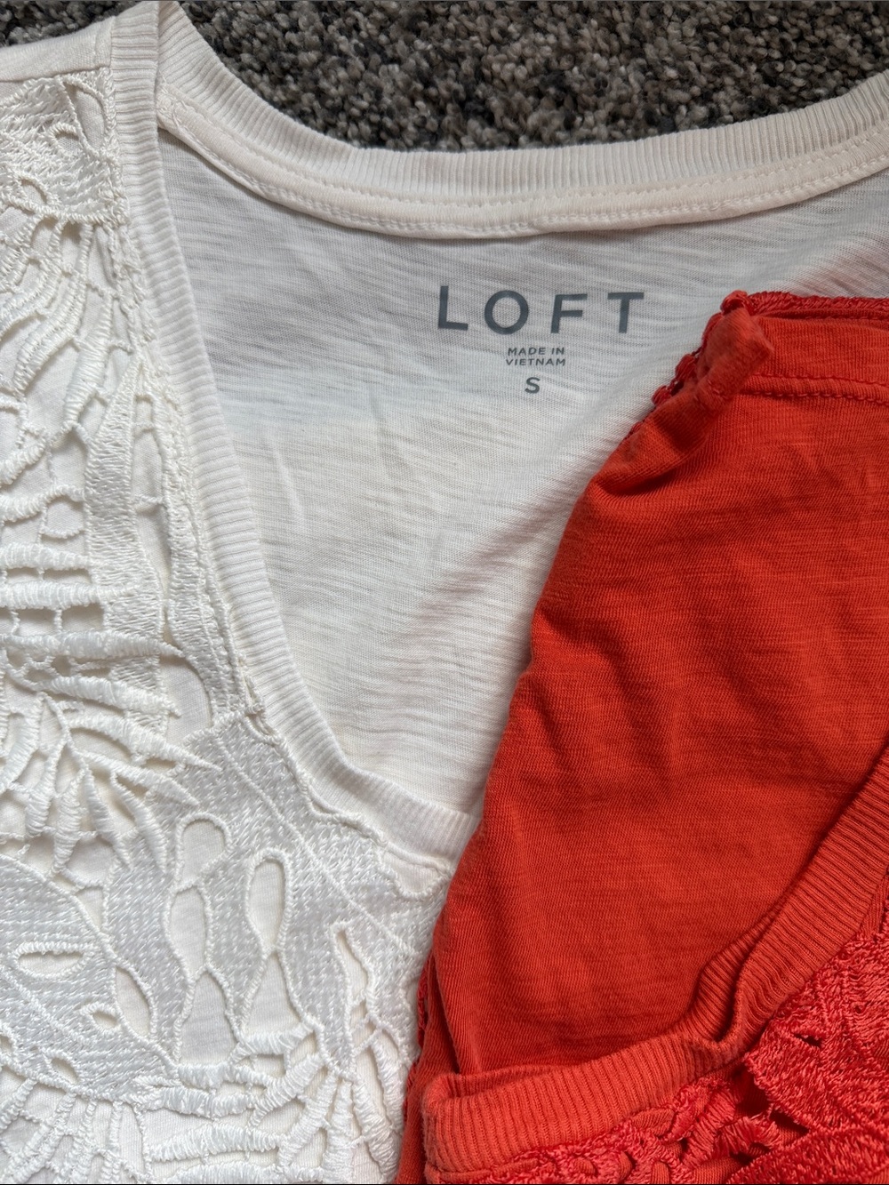 LOFT Lace-Detail Tank Tops in Dark Coral and Cream - Set of 2 - Picture 4 of 6